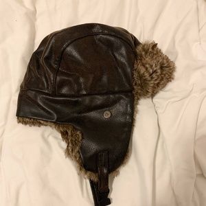 Outdoor Life Leather and Fur Trapper hat Fleece Lined